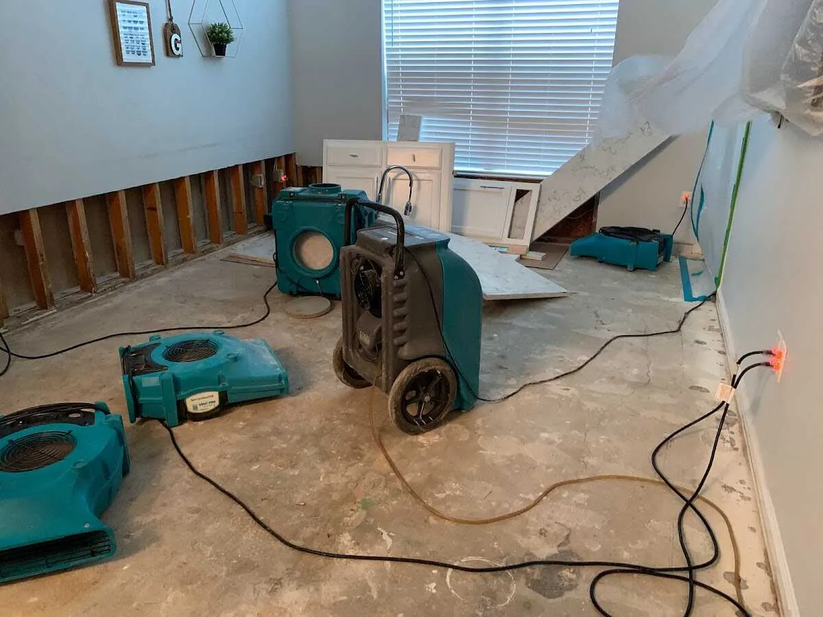 Dehumidifier in flood-cut room for Water Damage Restoration in New Hope
